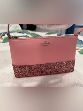kate spade Pink Saffiano Wristlet with Glitter Trim